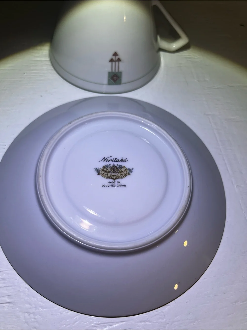 Rare Vintage N88 Green & Brown Geo Cup & Saucer Set 2pc Made In Occupied Japan